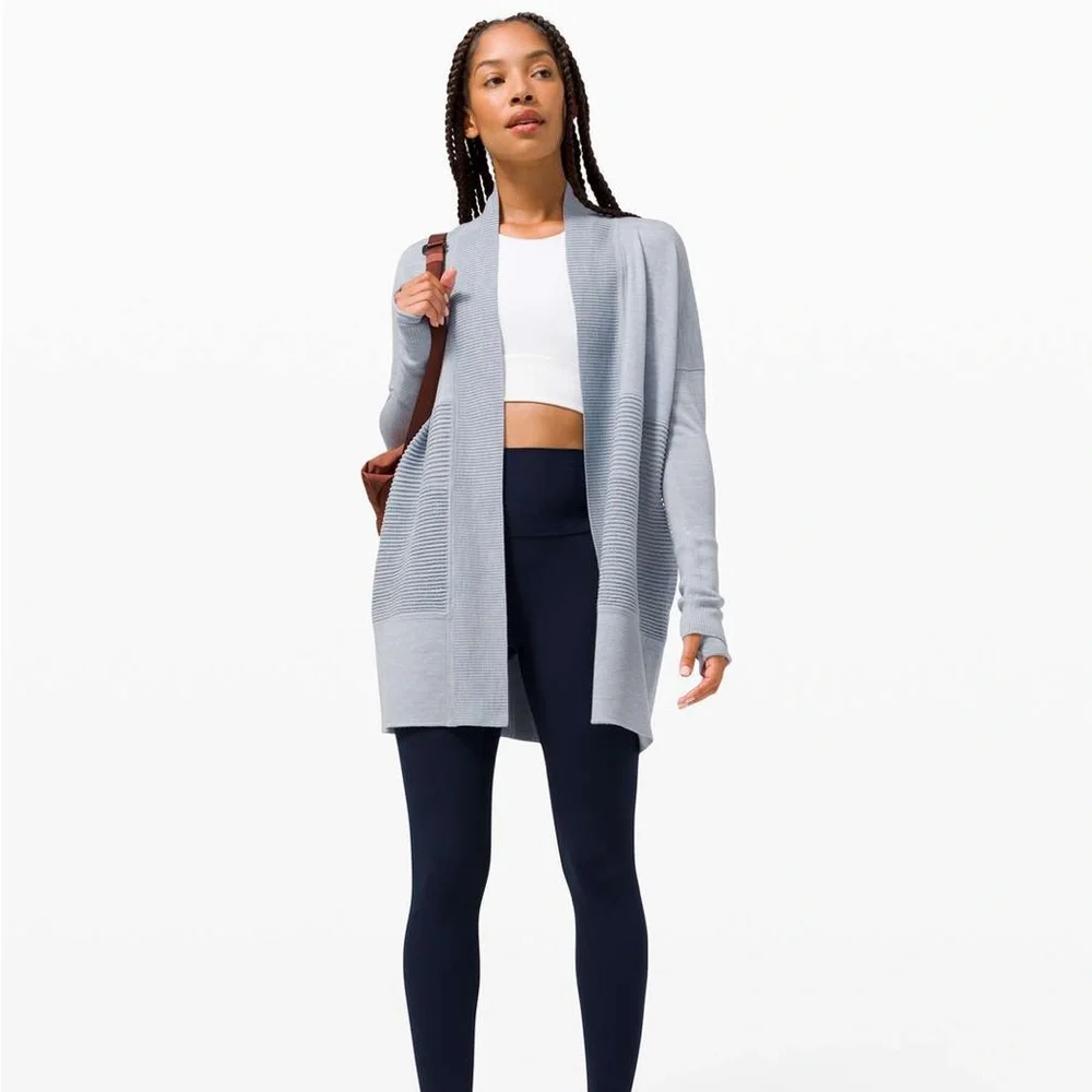 Lululemon Sit in Lotus Sweater Grey Size Small S 100% Merino Wool Wrap Top